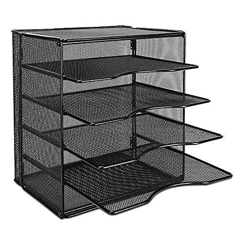 Amazon Basics 5-Tier Mesh Desk Organizer, File Holder, Paper Sorter for Office Supplies, Mail, Documents, 13.6 x 9.5 x 12.8 inches, Black