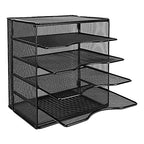 Amazon Basics 5-Tier Mesh Desk Organizer, File Holder, Paper Sorter for Office Supplies, Mail, Documents, 13.6 x 9.5 x 12.8 inches, Black