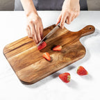 Acacia Wood Serving Board with Handle, Small Size 11" x 8"- Wooden Cutting Chopping Board for Meat, Vegetables, Bread, Charcuterie, Cheese Board - Food Serving Tray for Kitchen Appetizers - size: 7.7" Square Acacia