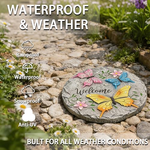 Butterfly Garden Stepping Stones Outdoor - Decorative Cement Pathway Pavers with 3D Butterfly Design Lawn Garden Décor Unique Gardening Gift for Grandma 0.75 * 10 * 10 Inch - color: Yellow3