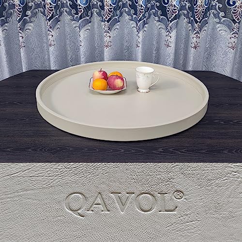 25 x 25 inches high-end Light Luxury Leather Round Oversized Service Tray, Ottoman Tray，Coffee Tray, Food Tray, Family Dinner, Out-of-House Picnic, Party Essential Tray (25 inch Beige) - color: 25 Inch Beige