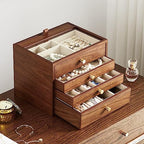CHOSIN Black Walnut Wooden Jewelry Box for Women, Wood Jewelry Organizer 4 Layer with Glass Lid and Pull-out Necklace Storage Layer, for Watch Necklace Ring Earring Storage Gifts for Mom - style: 4 Layer B