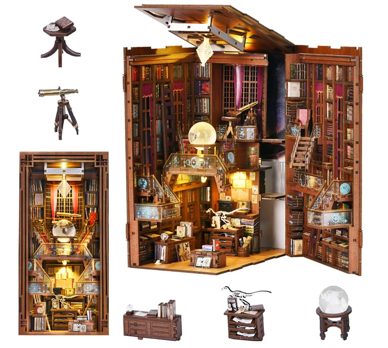 CCCDF Beyond Library Book Nook Kit, Fantasy Magical Bookshelf Insert with LED Lights, Dust Cover, 3D Wooden Puzzle Craft for Adults - style: Beyond Library