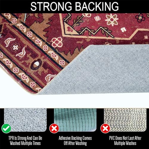 Vintage Tribal Faux Wool Red Boho Throw Rugs - 2x3, Non-Slip, Washable for Bathroom, Kitchen, Indoor, Entryway, Modern, Distressed, Tribal, Indian Accent Floor Mat - color: Wine Red, size: 2' x 3'