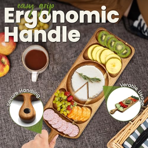 Reversible Acacia Wood Serving Platter with Handle – Premium Wooden Tray for Charcuterie, Crackers, Cheese, Fruit, Veggies, Appetizers & Snacks – Party Serving Tray & Travel Charcuterie Board