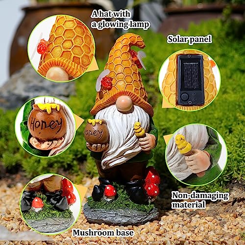 VChymm Solar Garden Gnomes Outdoor Statues-11.8‘’Outdoor Garden Decor-LED Outdoor Decor Light-Unique Housewarming Gifts Yard Art Sculptures for Patio Lawn Ornaments - color: Mushroom Gnome