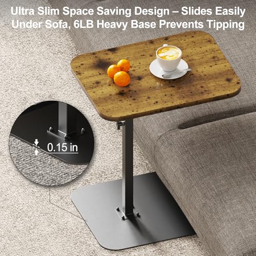 HzTinT Large Tv Tray Side Table Sofa Tray for Couch Heavy Metal Base Swivel/Adjustable Height, Sofa Bed Bathroom Study TV Tray C Shaped End Table Food Snack Trays for Eating - color: Brown, size: 15.7*19.7 in