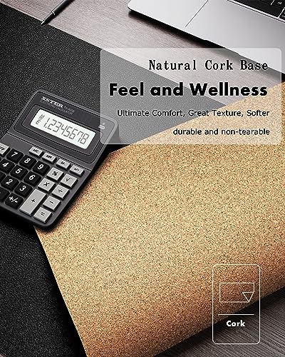 YSAGi Double-Sided Desk Pad, 35.4"x17"Leather Desk Mat, Eco Cork Desk Pad Protector,Large Mouse Pad,Waterproof Desk Blotter for Office/Home(Black) - color: Black+cork, size: 35.4"x17"