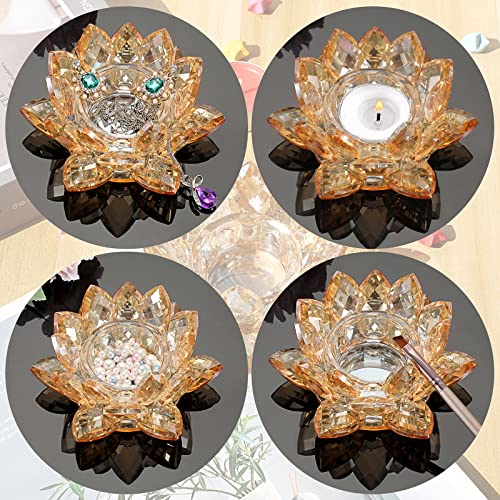 OwnMy Crystal Lotus Flower Tea Light Holder Lotus Petals Votive Candle Holder, Crystal Flower Tealight Candle Stand Candle Lamp for Wedding Table Centerpiece (Champagne Gold) - color: Champagne Gold