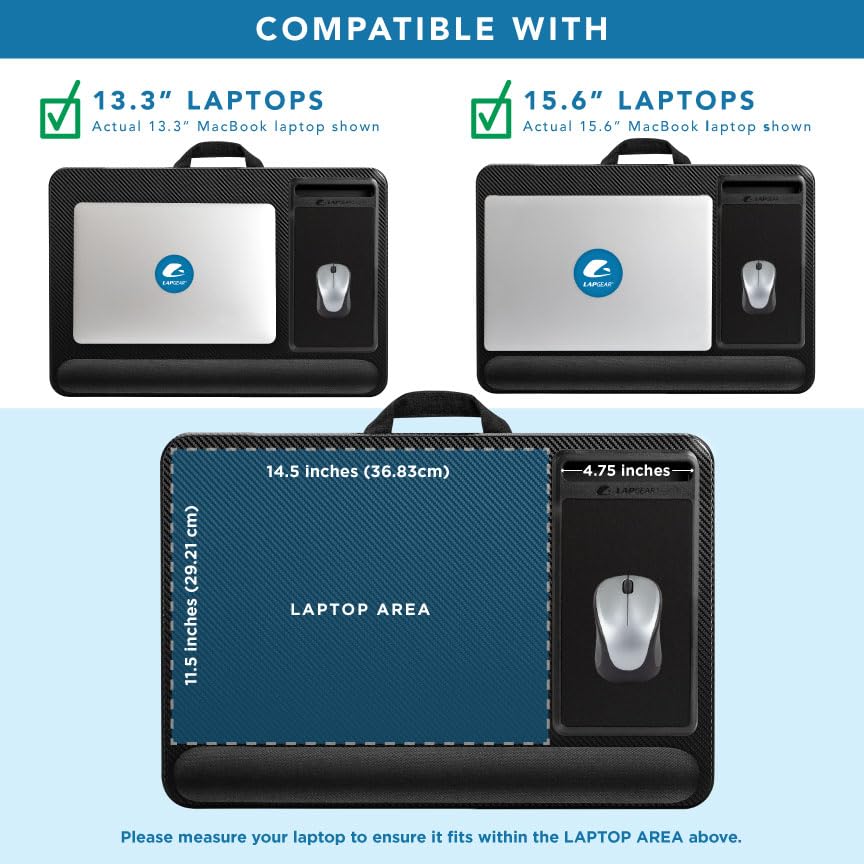 LAPGEAR Home Office Pro Lap Desk with Wrist Rest, Mouse Pad, and Phone Holder - Black Carbon - Fits up to 15.6 Inch Laptops - Style No. 91598 - color: Black Carbon, size: Home Office Pro W/Wrist Rest