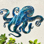 LiveInUrban Coastal Wall Art Octopus Metal Wall Sculptures, Ocean Beach Themed Metal Hanging Home Decoration 15.7"x11.1" - color: octopus