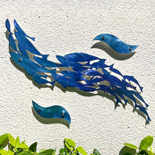 LiveInUrban Coastal Wall Art School of Fish Metal Wall Sculptures, Ocean Beach Themed Metal Hanging Home Decoration 3PCS 15.9"x11.5" - color: school of fish