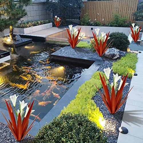Homight Metal Agave Plant Outdoor Decoration Lily Mexican Yard Art Garden Gift Home Decor Hand Painted Metal Agave Garden Yard Statue, Outdoor Lawn Ornaments (2 Big White Lilies) - color: 2 Big White Lilies