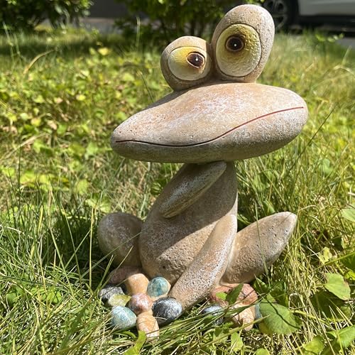 Funny Frog Garden Statue Outdoor Dec Cute Resin Animal Figurine Weatherproof for Yard Lawn Patio Garden Bed Pathway - Whimsical Indoor Outdoor Ornament Gift for Nature Lovers