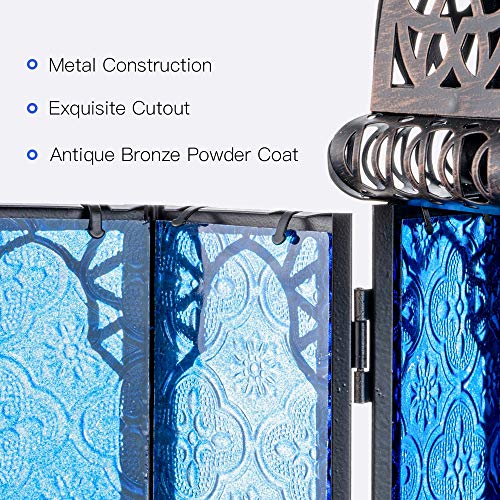 NEEDOMO Hanging Moroccan Lantern, 12.8'' Vintage Candle Holder, Metal Lanterns Decorative Indoor Outdoor, Table, Patio, Porch, Shelf, Gothic Home Decor (Blue, Large Size) - color: Blue, size: Large