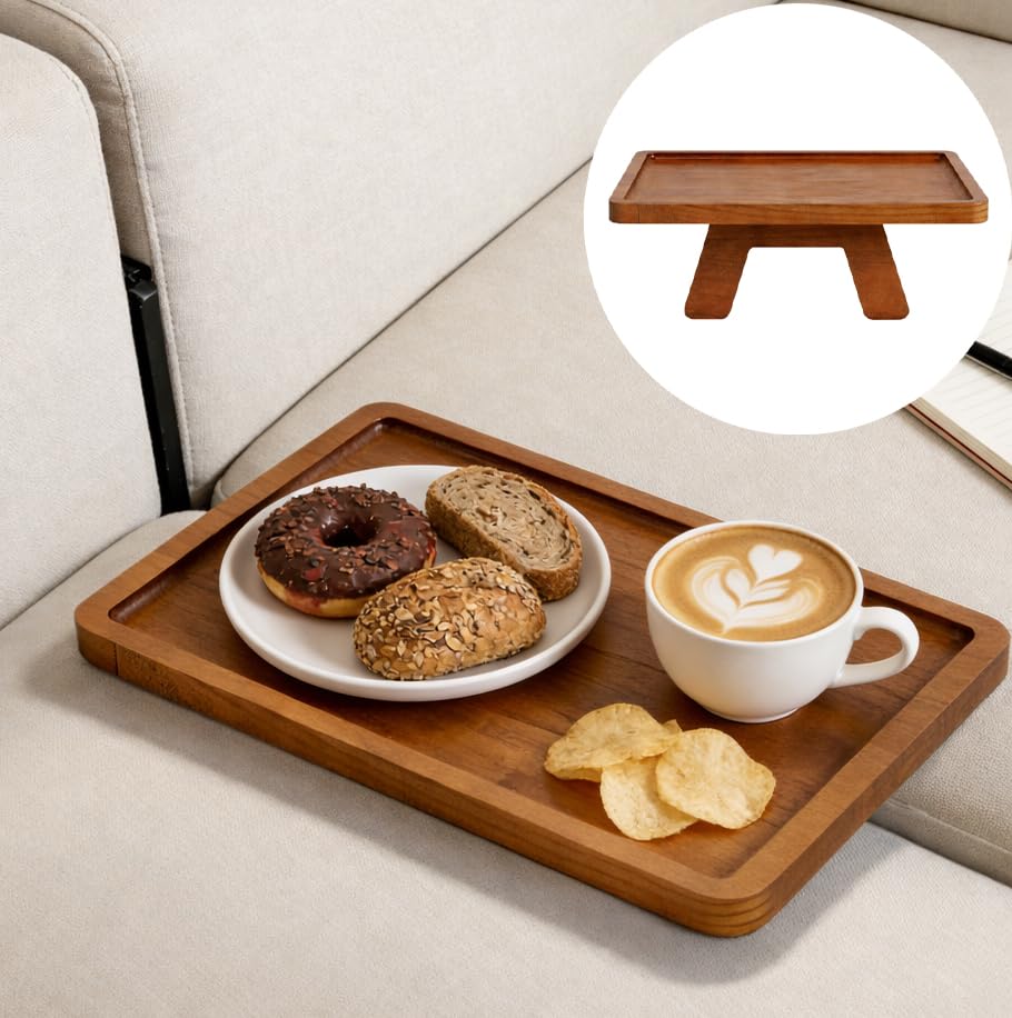 Acacia Wood Couch Tray Between Cushion, Folding Sofa Table Insert for Middle Organizer for Snacks, Drinks, Remotes,15x10.3-inch