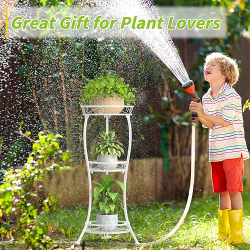 KMOTASUO 3 Tier Tall Metal Plant Stand, 34 Inch Plant Stands Indoor Outdoor, Rustproof Wrought Iron Flower Pot Holder Display Rack for Corner Patio Garden Balcony Living Room(White) - color: Classic White, size: 3 Tier
