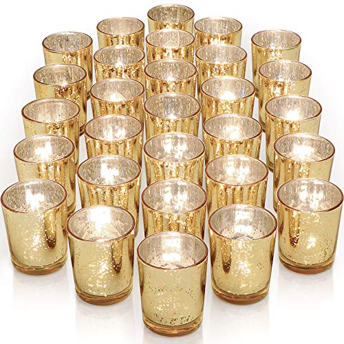 LETINE Gold Votive Candle Holders Set of 36 - Speckled Mercury Gold Glass Candle Holder Bulk - Ideal Spring Summer Decor for Wedding Centerpiece Table，Valentine's Day Decorations Indoor - color: Gold