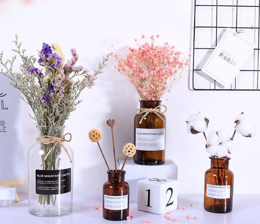 500ml Empty Amber Glass Vase Small Bud Vase Apothecary Jars Decorative Glass Bottles Tabletop with Creative Rope Design for Home Decor Centerpiece Wedding Party Wedding Rustic Home Table Decor