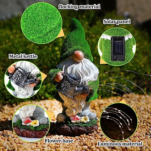 VChymm Flocked Solar Garden Gnomes Outdoor Statues-11.8‘’Outdoor Garden Decor-LED Outdoor Decor Light-Unique Housewarming Gifts Yard Art Sculptures for Patio Lawn Ornaments - color: Kettle Gnome