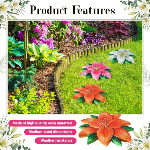 Cinnvoice 3 Pack Garden Stepping Stone Outdoor, Decorative Dimensional Resin Stepping Stones for Patio Pathway Landscaping Walkway Sculpture Yard Backyard Lawn(Lily,10 Inches) - size: 10 Inches, style: Lily