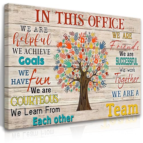 HDXUFJQ Inspirational Canvas Wall Art for Office - Team Rules Motivation Positive Quotes Wall Decor - Teamwork - Ready to hang (16"x24") - color: In this office (beige), size: 24"L x 16"W