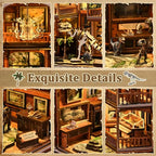 Dinosaur Museum Book Nook Kit - 3D Wooden Puzzle & DIY Miniature Dollhouse with LED Warm Light | Vintage Bookshelf Insert & Sturdy Bookends | Premium Creative Gift for Adults& Book Lovers - style: Dinosaur Museum
