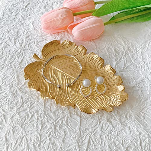 Small Leaf Shaped Trinket Dish, Decorative Gold Jewelry Dish Tray, Ring Hodler Dish Jewelry Organizer - color: Large Elm Leaf