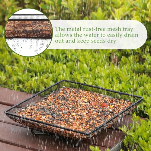 MIXXIDEA Ground Bird Feeder Tray 11x11 Inches, Metal Platform Mesh Seed Tray for Bird Feeders, Great Attracting Garden Yard Decoration for Wild Birds Squirrels Dove,2 Pack - size: 11x11 inches (2 pack)