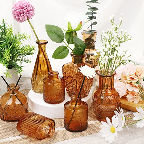 Bud Vase Set of 30 in Bulk Amber Glass Bud Vase 30 Pack Bud Vases for Centerpieces Vintage Amber Mini Flower Vases for Home Centerpieces Wedding Decorations