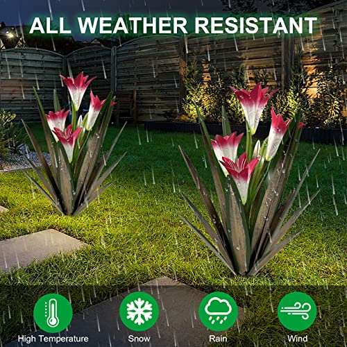Homight Metal Agave Plant Outdoor Decoration Lily Mexican Yard Art Garden Gift Home Decor Hand Painted Metal Agave Garden Yard Statue, Outdoor Lawn Ornaments (2 Big Red Lilies) - color: 2 Big Red Lilies