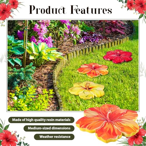 Cinnvoice 3 Pack Garden Stepping Stone Outdoor, Decorative Dimensional Resin Stepping Stones for Patio Pathway Landscaping Walkway Sculpture Yard Backyard Lawn(Hibiscus,10 Inches) - size: 10 Inches, style: Hibiscus