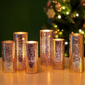 Glasseam Mercury Gold Candle Holders, Set of 6 Glass Hurricane Candle Holder, Glitter Pillar Candle Holder for Table, Modern Cylinder Vases for Centerpieces Wedding Dining Christmas Decorations