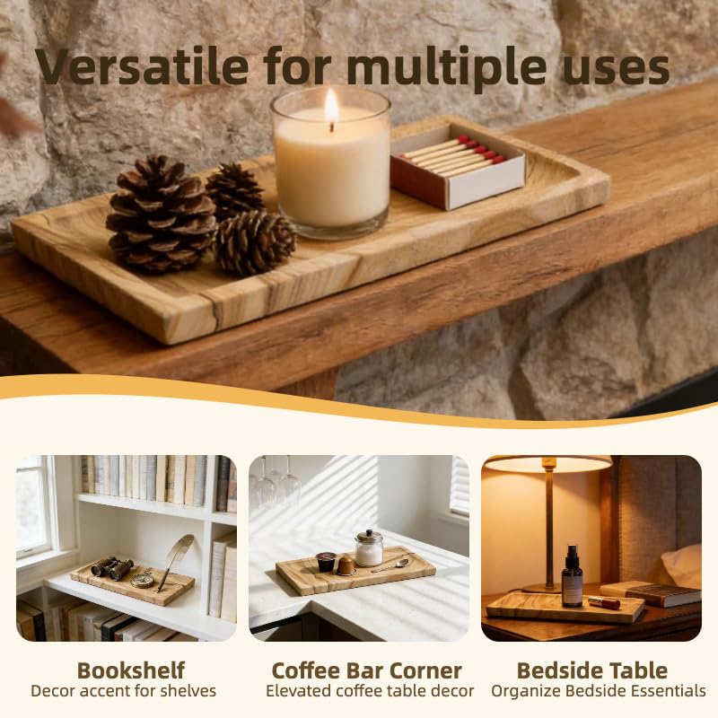 Sandstone Decorative Tray, Small Natural Stone Rectangular Vanity Tray for Dresser & Coffee Table, Minimalist Home Decor Stone Tray