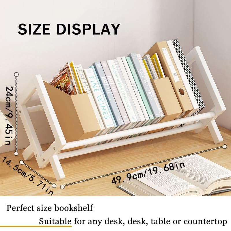 Wood Tilting Bookcase in Living Room/Home/Office, Desktop Book Shelf Organizer Bookshelves Storage Rack for CDs/Magazine/Books Display (White, 19.68"-L) - color: White, size: 19.68"-L