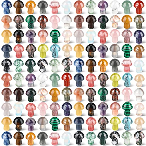 120 Pieces Crystal Mushroom Sculpture Decor Bulks Hand Making Mushroom Crystals Gemstone Quartz Mushrooms Polished Crystal Cute Mushrooms Crystals Stones Decor for Witchcraft Meditation Garden Home