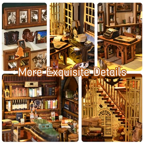 MiniCity Book Nook Kit, DIY Dollhouse Booknook, Book Nook Miniature Kit for Bookshelf Insert Decor Crafts for Adults Teen Halloween, 3D Wooden Puzzle with Led Light (Hemingway House) - style: Hemingway House