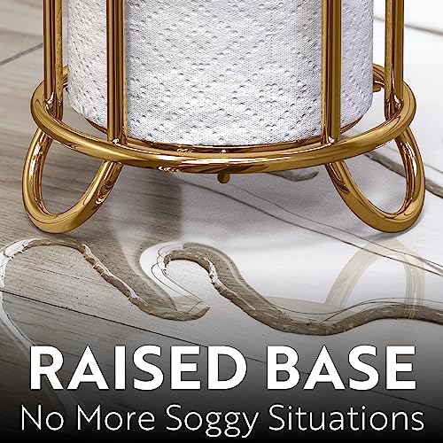 BROOKSTONE Toilet Paper Holder Stand, Modern and Minimal Free Standing Toilet Paper Stand with Storage, Bathroom Tissue Organizer that Holds Mega Rolls - Gold - color: Gold Minimal