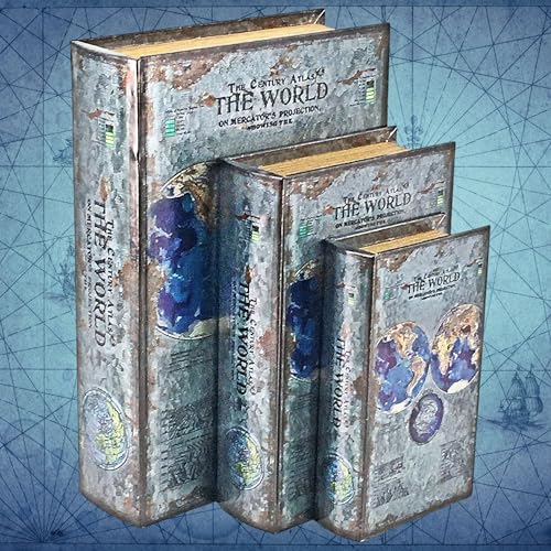 Bellaa 25952 Decorative Book Box Gift Set of 3 Vintage Hidden Invisible Secret Storage Heavy Bookends Bookshelves Support End Magnetic Cover Stash Designed Wood Flux Leather Silver Foil - style: Silver Foil