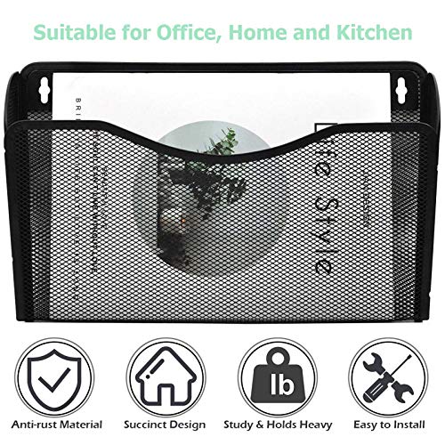 EASEPRES 3 Single Pocket Mesh Hanging File Organizer, Vertical Wall Mounted Magazine File Holder, Mount Basket Mail Paper Document Folder Organizing for Office, Home and School, Black