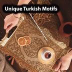 Large Gold Turkish Tea Coffee Serving Table Tray Decorative Home Decor Handles - Party Bar Outdoor Dresser Dessert Fancy Metal Rectangle Kitchen Brass Moroccan Bathroom Vanity Gift Tray