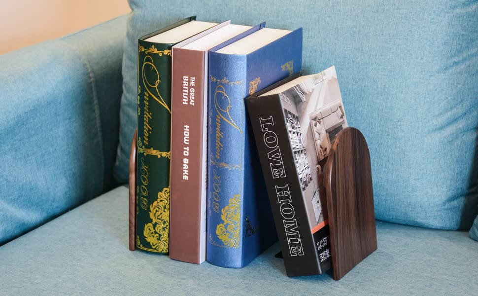 Large Bookend Hold Heavy Books- 7x4x5in 3 Pack Wood Bookends for Heavy Books Heavy Duty Walnut Book Ends for Men Wood Bookends for Office Desk Non-Skid - color: Walnut-r-3pair