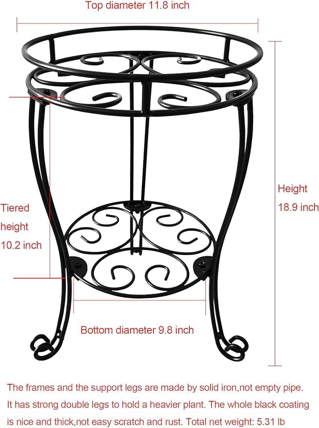 11.8 inches Diameter Tall Metal Plant Stand for Indoor or Outdoor,Heavy Duty Flower Pot Stand Rack Holds Big Heavy Plants,Black (18.9 INCHES TALL) - size: 18.9 INCHES TALL
