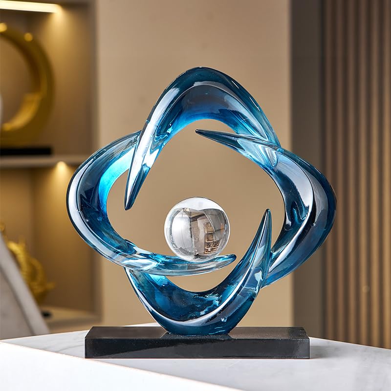 Abstract Art Sculpture, Resin Gold Decorative Statue, Modern White Ornaments for Living Room, Decorativas Modernas for Coffee Table/Entryway/Office Collectibles (Blue) - color: Blue