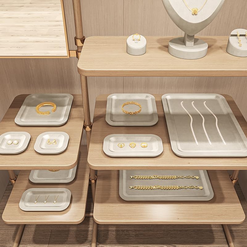 Microfiber Jewelry Trays Stackable Ring Earring Bracelet Necklace Bangle Watch Display Tray Drawer Organizer 7.87 * 7.08 * 0.59inch (White - color: Beige, size: 18*20cm Tray