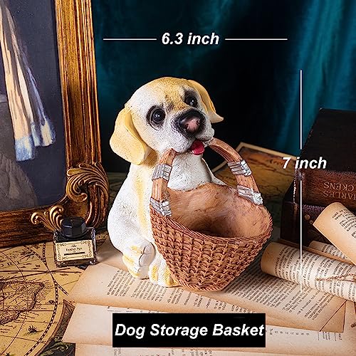 H&W Dog Candy Dish,Cute Key Bowl for Entryway Table,Dog Basket Statue,Resin Animal Sculptures Home Desk Decorations,Unique Funny Key Holder Bowl,Sundries Container Storage Basket