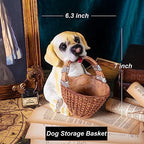 H&W Dog Candy Dish,Cute Key Bowl for Entryway Table,Dog Basket Statue,Resin Animal Sculptures Home Desk Decorations,Unique Funny Key Holder Bowl,Sundries Container Storage Basket