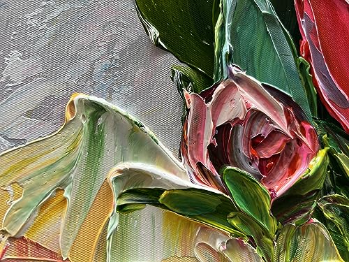 Art Hand Painted red Flowers Art Oil Painting 24x48 Thick Texture Abstract Wall Decorative Art Oil Painting - color: Yi034