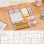 SMARTAKE 22-Piece Drawer Organizer with Non-Slip Silicone Pads, 5-Size Clear Desk Drawer Organizer Trays Storage Tray for Makeup, Jewelries, Utensils in Bedroom Dresser, Office and Kitchen, Clear - size: 22 PCS