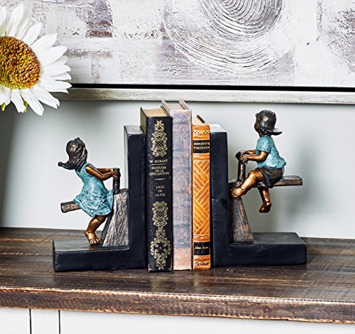 Deco 79 Polystone People Bookends with Swing Set, Set of 2 5"W, 8"H, Brown